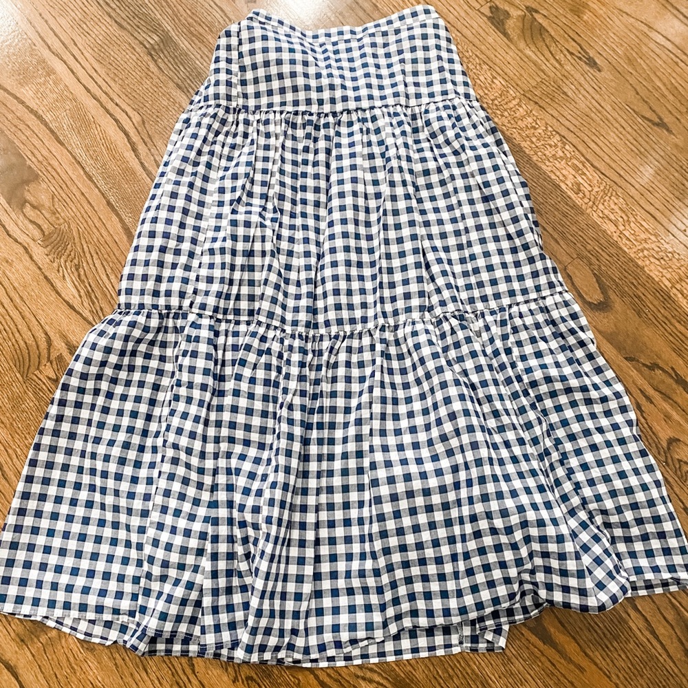 JCrew factory midi navy gingham skirt